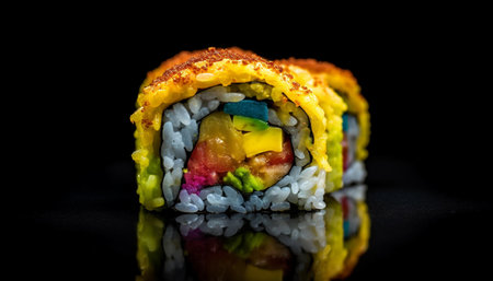 Rolled up maki sushi, fresh seafood delight generated by artificial intelligenceの素材
