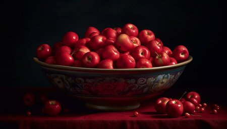 Organic fruit bowl, ripe and juicy refreshment generated by artificial intelligenceの素材
