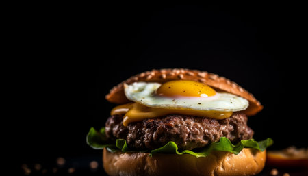 Grilled gourmet cheeseburger with fresh vegetables and fries generated by artificial intelligenceの素材
