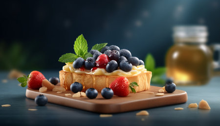 Rustic cheesecake slice with fresh berry indulgence generated by artificial intelligenceの素材