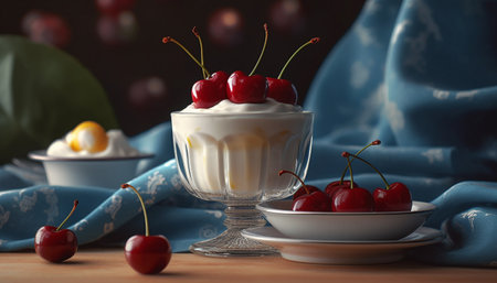 Fresh organic berries and cream, a gourmet delight generated by artificial intelligenceの素材