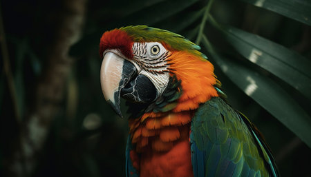 The scarlet macaw perches on a branch generated by artificial intelligenceの素材