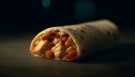 Grilled beef taco with fresh tomato sauce generated by artificial intelligenceの素材