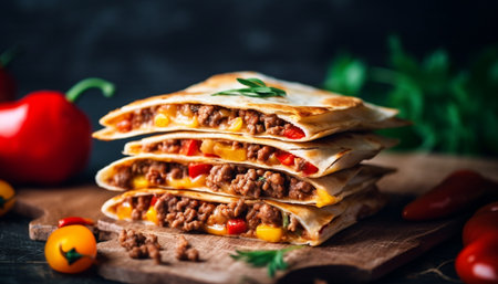 Rustic grilled beef sandwich with homemade sauce generated by artificial intelligenceの素材