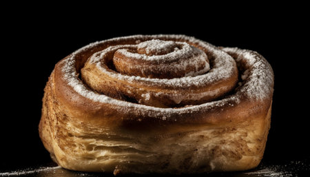 Freshly baked sweet bun, rolled up and homemade generated by artificial intelligenceの素材