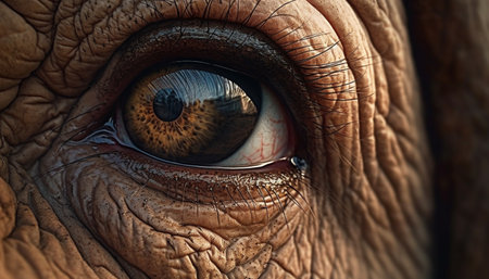Elephant wrinkled nose, staring at human eye generated by artificial intelligenceの素材