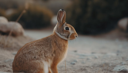 Fluffy rabbit ear in focus, sitting alert generated by artificial intelligenceの素材