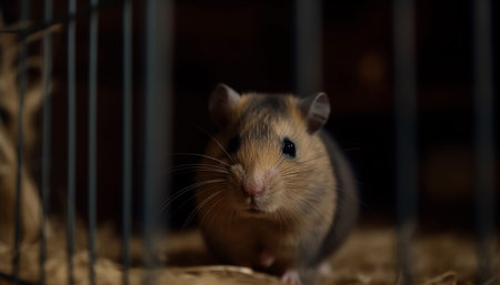 Fluffy rodent sitting in cage, looking cute generated by artificial intelligenceの素材