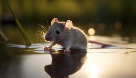 Small furry rodent with cute whiskers sitting shyly generated by artificial intelligenceの素材