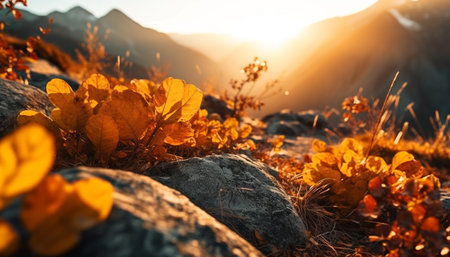 Autumn leaves paint vibrant forest with orange beauty generated by artificial intelligenceの素材