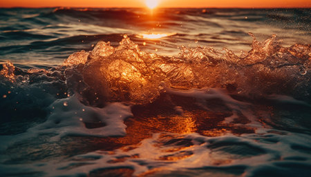 Sunrise over tranquil seascape, wet sand motion generated by artificial intelligenceの素材