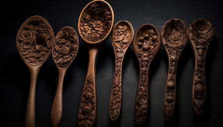 Rustic wooden spoon adds elegance to table generated by artificial intelligenceの素材