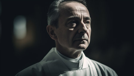 Sad mature man in contemplation of loneliness generated by artificial intelligenceの素材