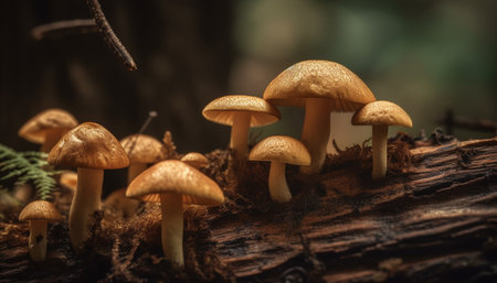 Fresh autumn fungi, edible and organic gourmet food generated by artificial intelligenceの素材