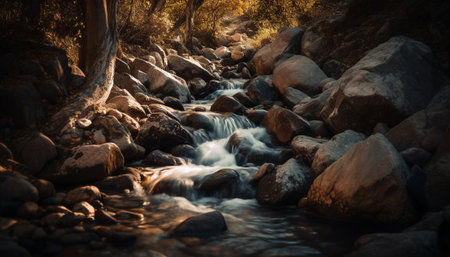 Tranquil scene of flowing water in nature beauty generated by artificial intelligenceの素材