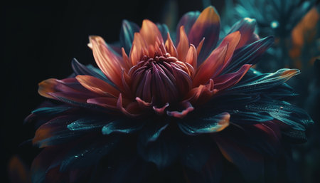 Vibrant gerbera daisy, wet with dew drops generated by artificial intelligenceの素材