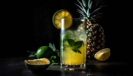 Refreshing mojito cocktail with lime and mint generated by artificial intelligenceの素材