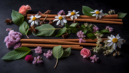Organic herbal bouquet brings relaxation and well-being generated by artificial intelligenceの素材