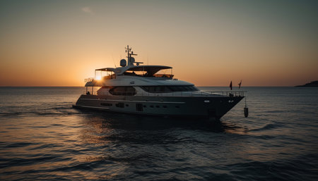 Luxury yacht sails into the sunset, relaxation awaits generated by artificial intelligenceの素材