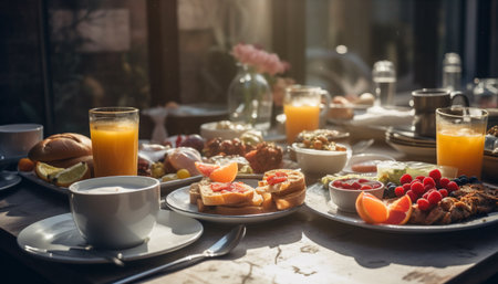 Freshness on the table: continental breakfast delight generated by artificial intelligenceの素材