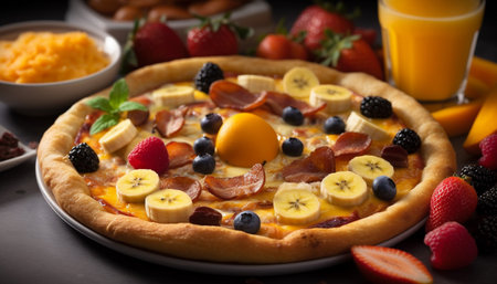 Fresh berry fruit plate, homemade gourmet indulgence generated by artificial intelligenceの素材