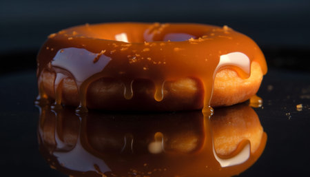 Indulgent baked donut with chocolate icing temptation generated by artificial intelligenceの素材