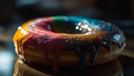 Sweet donut with chocolate icing and strawberry generated by artificial intelligenceの素材