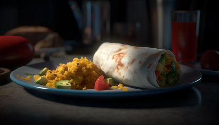 Gourmet taco plate with fresh cilantro generated by artificial intelligenceの素材