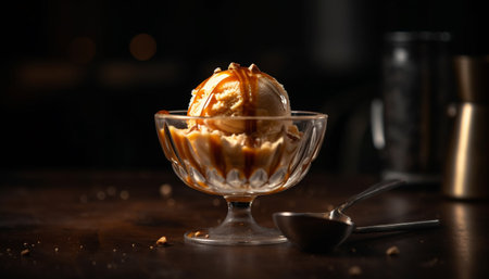 Sweet summer indulgence: gourmet ice cream sundae generated by artificial intelligenceの素材