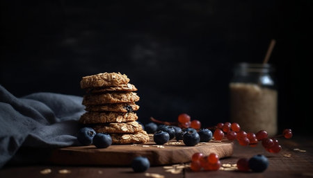 Fresh organic berries and granola for breakfast generated by artificial intelligenceの素材