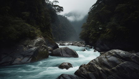 Tranquil scene, flowing water, natural beauty, adventure generated by artificial intelligenceの素材