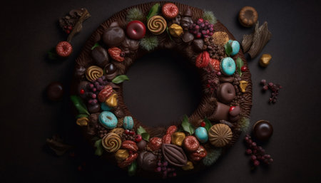 Chocolate decoration dessert, candy cookie sweet food gift gourmet celebration generated by artificial intelligenceの素材