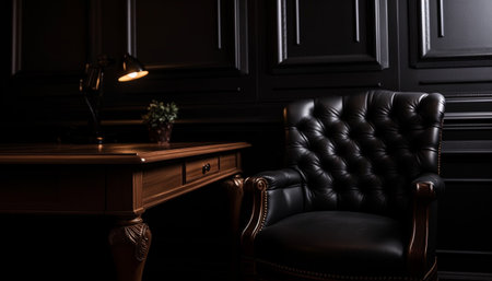 Luxury and modern comfortable, armchair, decoration, leather, living room, relaxation, empty generated by artificial intelligenceの素材