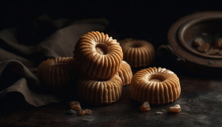 Homemade gourmet dark chocolate cookie, a sweet indulgence on table generated by artificial intelligenceの素材