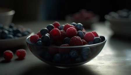 Foto per Freshness and nature in a bowl of organic berry fruit generated by artificial intelligence - Immagine Royalty Free