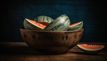 Freshness of summer: organic, healthy eating, ripe watermelon snack generated by artificial intelligenceの素材