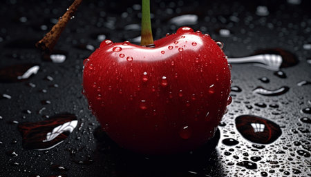 Freshness drops, wet nature, gourmet organic liquid, sweet refreshing dark apple generated by artificial intelligenceの素材