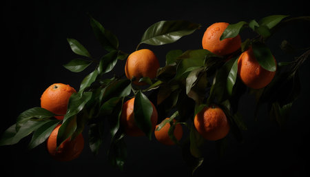 Freshness of citrus fruit, nature healthy eating, vibrant orange tree generated by artificial intelligenceの素材