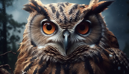 Animal nature, owl eye, feathered bird, wild animals in forest generated by artificial intelligenceの素材