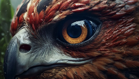 Bird of prey staring, eye focused, beauty in nature captured generated by artificial intelligenceの素材