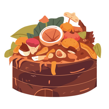 nature compost in wooden basketのイラスト素材