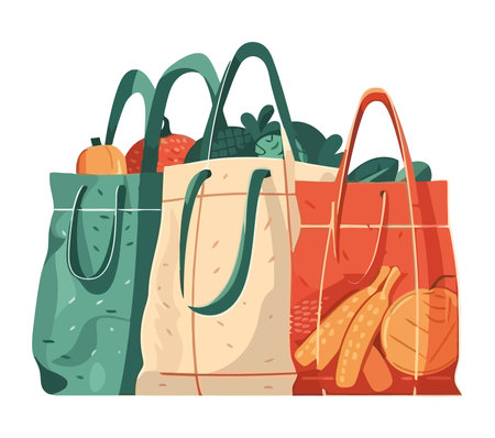 Organic groceries in shopping bagsのイラスト素材
