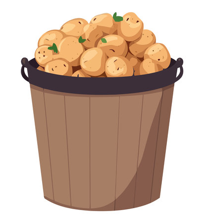 potatoes vegetables in wooden basketのイラスト素材