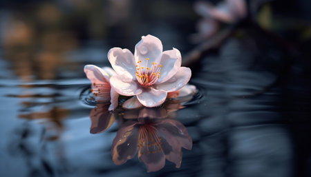 Tranquil scene Lotus water lily reflects natural beauty in nature generated by artificial intelligenceの素材