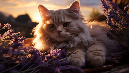 Cute domestic cat pets, animal kitten nature, mammal feline fur generated by artificial intelligenceの素材