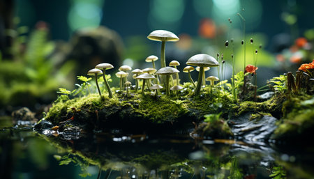 Freshness of nature beauty in a wild, uncultivated forest landscape generated by artificial intelligenceの素材