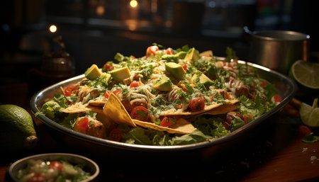 Freshness and spice in a healthy guacamole, a gourmet appetizer generated by artificial intelligenceの素材