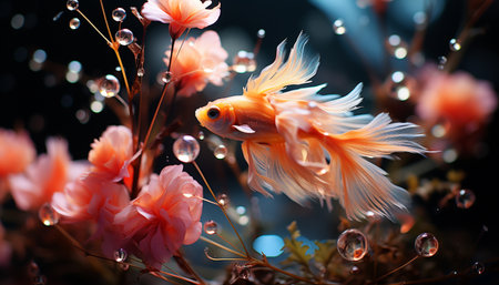 Vibrant fish swimming in a colorful underwater garden of beauty generated by artificial intelligenceの素材