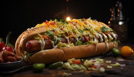 Grilled beef sandwich with tomato, onion, and homemade guacamole generated by artificial intelligenceの素材