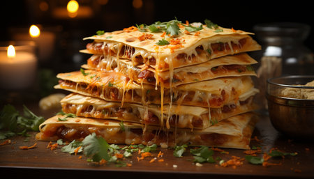 Freshness and gourmet meet in this homemade vegetarian lasagna meal generated by artificial intelligenceの素材